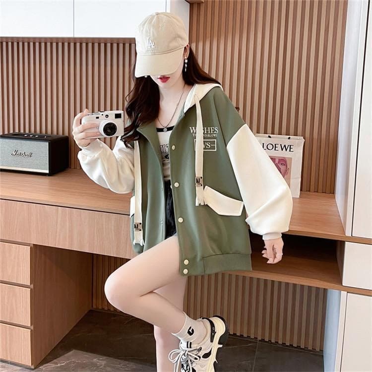 เสื้อแจ็คเก็ตเบสบอล เสื้อฮู้ดผู้หญิง ผ้าสำลี ผ้าหนานิ่ม รุ่น6020# รูปที่ 8
