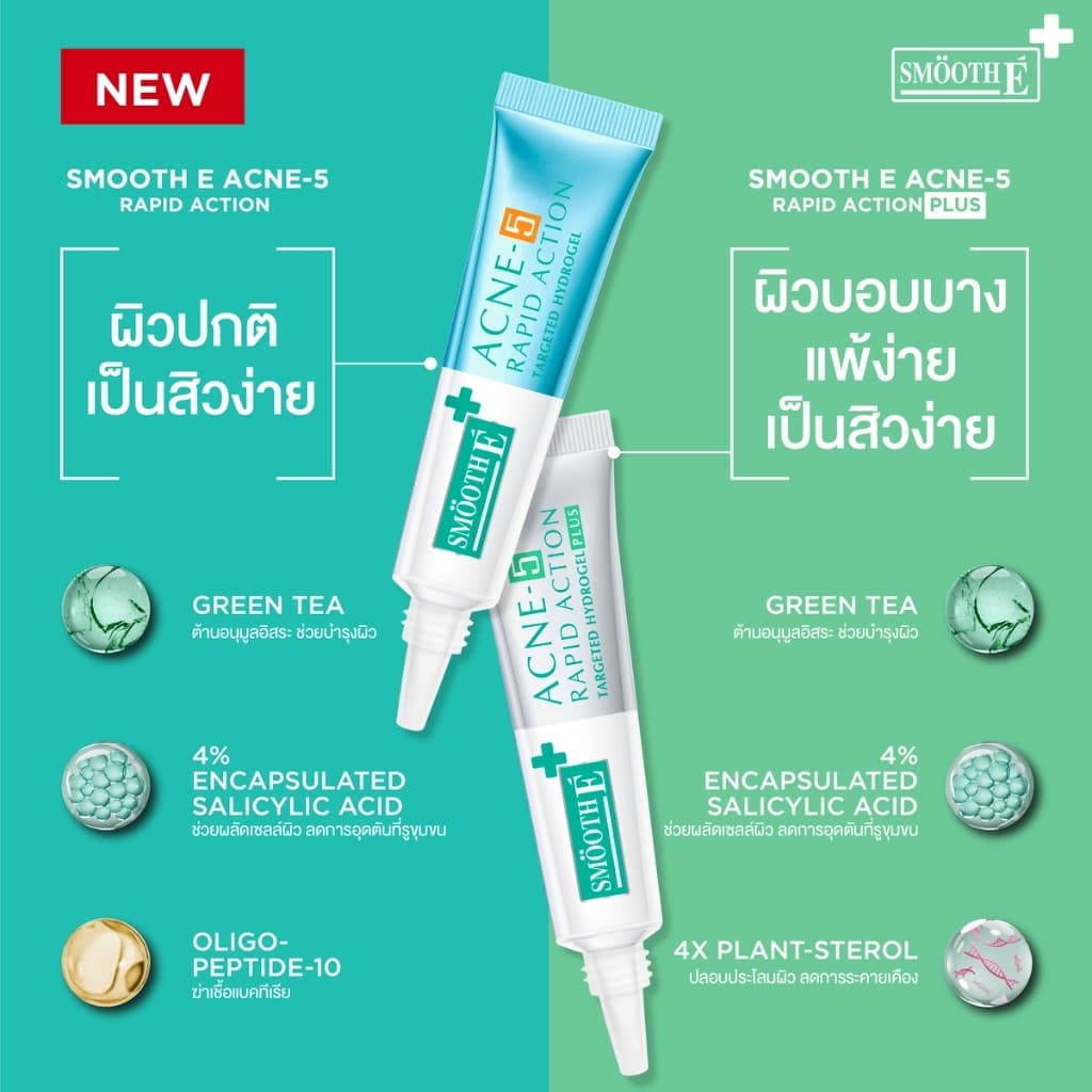 Smooth E Acne Hydrogel plus Acne-5 Rapid Action Sensitive 4% 0%steroid #768 รูปที่ 9