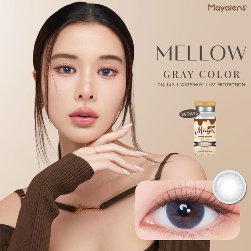 รุ่นเก้า เลนส์ซิลิโคนไฮโดรเจล ⭐ คอนแทคเลนส์ Mellow Brown / Gray ขนาดกลาง ค่าอมน้ำสูง รูปที่ 3
