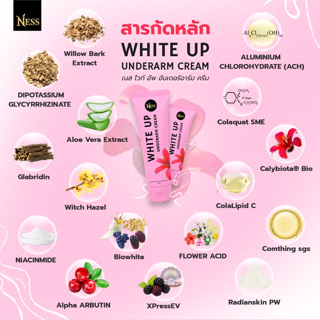 ครีมรักแร้ไวท์อัพ Nessลดกลิ่นอับ ระงับกลิ่นกาย ช่วยรักแร้ขาวกระจ่างใส ยับยั้งเหงื่อใต้วงแขน 30g รูปที่ 2