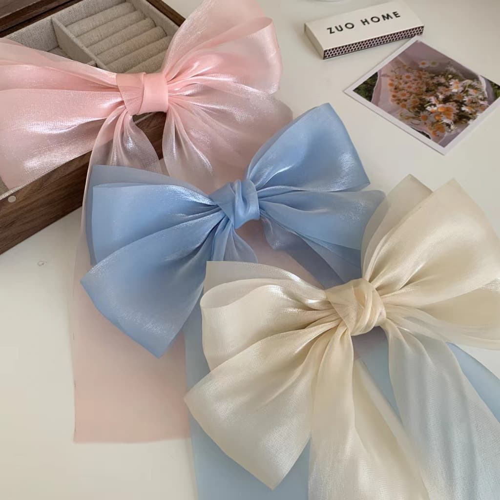 CODกิ๊บติดผมโบว์ริบบิ้นผ้าตาข่ายสีชมพูน่ารักสไตล์เกาหลีแฟชั่นหวานหางม้านักเรียนเครื่องประดับผมสำหรับผู้หญิง-a.one รูปที่ 7
