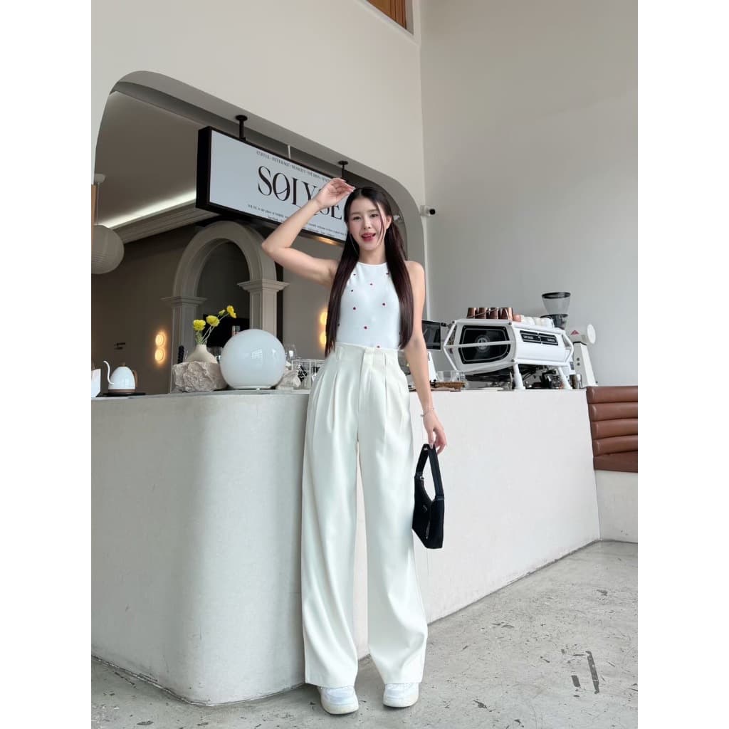 T34 Momo Pants ขอบในตัว ยาว42นิ้ว กางเกงทรงกระบอกกลาง กางเกงขายาว ผู้หญิง เอวสูง พรางหุ่น พรางสะโพก ใส่ทำงาน ผ้าพริ้ว รูปที่ 4