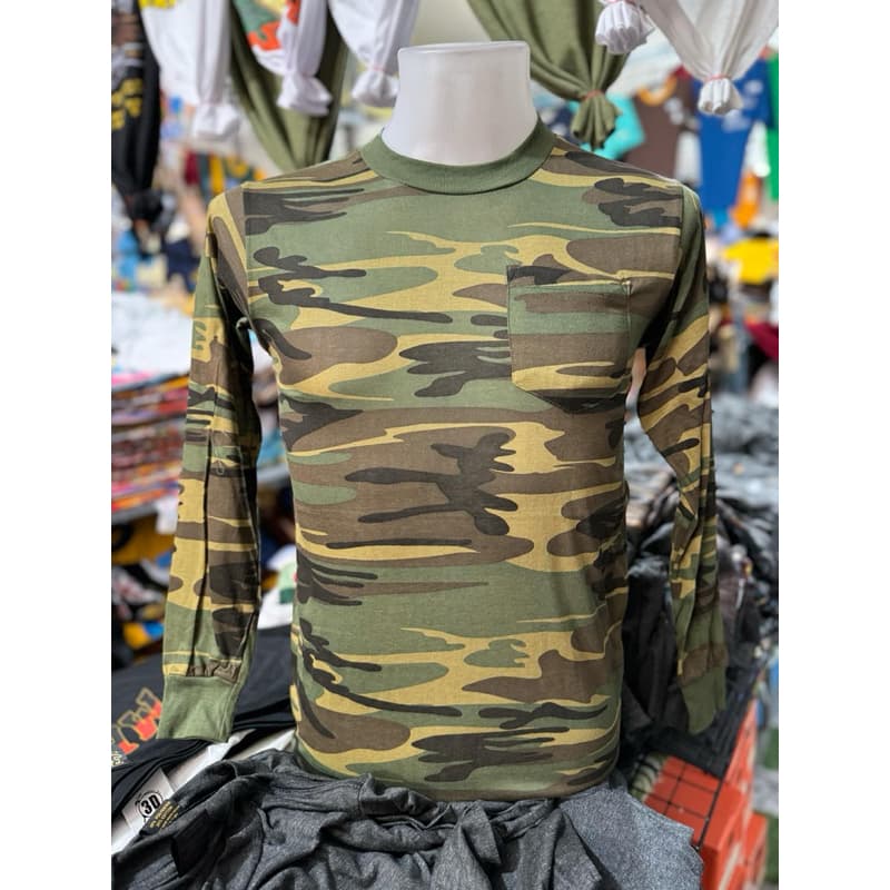 เสื้อยืดผ้าบางปากี ลายทหารแขนสั้นแขนยาว ตะเข็บเดียว คอฟิต ไม่เย็บข้าง รูปที่ 1