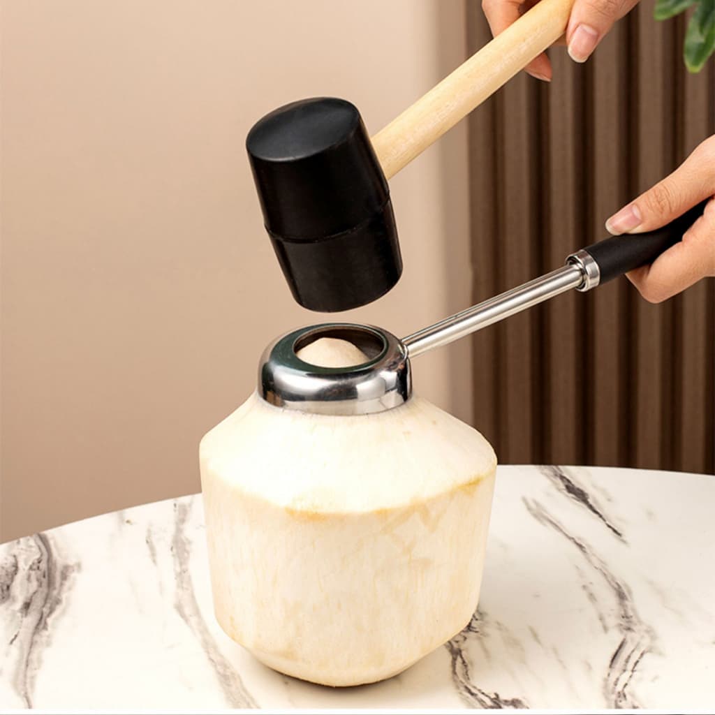 Alechaung ที่เปิดมะพร้าว Coconut opener ที่เจาะมะพร้าว สแตนเลสพร้อมค้อนทุบ ที่ขูดมะพร้าว อุปกรณ์เจาะมะพร้าว รูปที่ 3