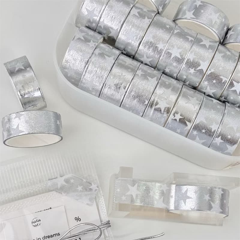 !เทปสติ๊กเกอร์ดาวเงิน 15mm DIY สำหรับตกแต่ง ยาว2m น่ารักมาก รูปที่ 9