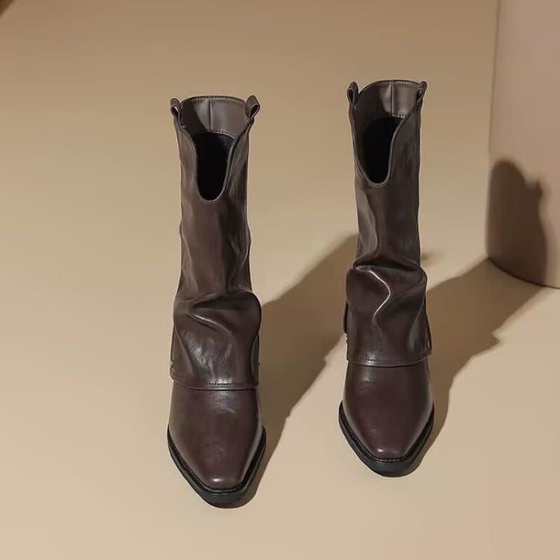chloe.store 36-40 รองเท้าบูทหุ้มข้อสีน้ำตาล และสีดำ แบบสวม รูปที่ 5
