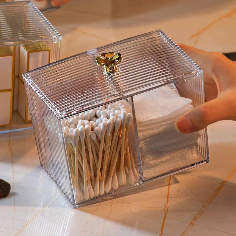 กล่องเก็บสำลี คัตตอนบัต กล่องเก็บของอเนกประสงค์ ปุ่มจับลวดลายใบโคลเวอร์ สีทอง สัญลักษณ์แห่งความโชคดี รูปที่ 5