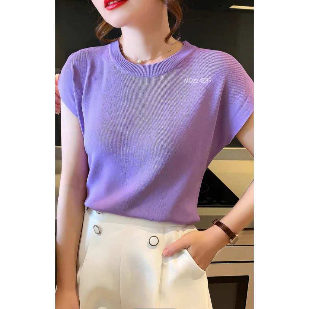 MQzz4289 * * เสื้อทำงานแขนสั้นแบบใหม่ คอกลม ผ้าไหมพรม นุ่มนิ่ม ใส่สบาย ยืดได้เยอะ Free Size รูปที่ 7
