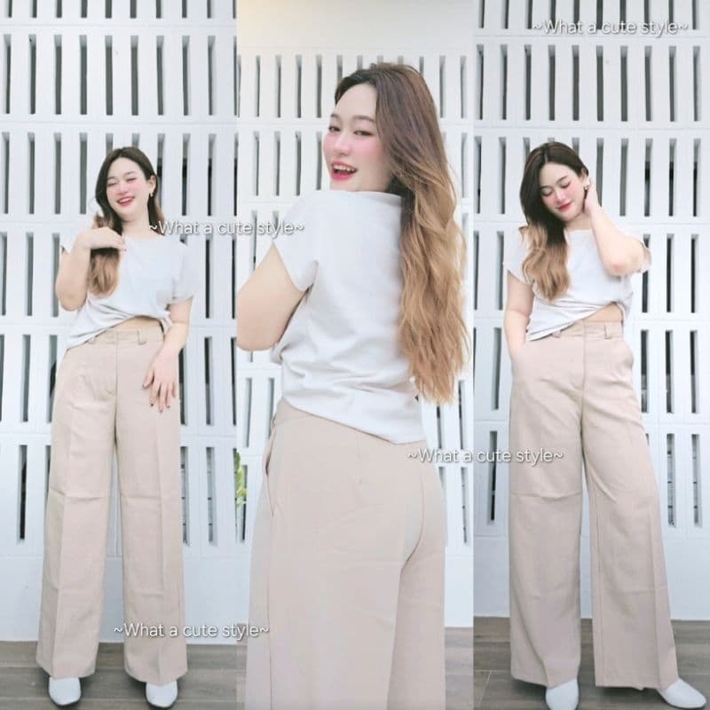 LUCY Pants⭐ เอว24"-44" กางเกงขายาวเอวสูง ตะขอหน้าซิปหน้า พรางหุ่น พรางพุง กางเกงทำงาน ใส่เที่ยวได้ สาวอวบ รูปที่ 7