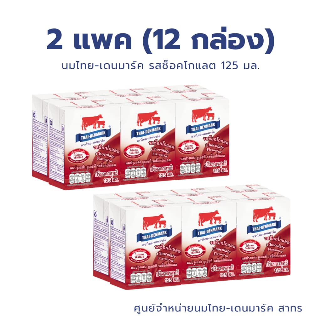 นมไทยเดนมาร์ค นม UHT รสช็อคโกแลต ขนาด 125 มล นมวัวแดง // Chocolate Milk 125 ml 6 Boxes/Pack รูปที่ 1