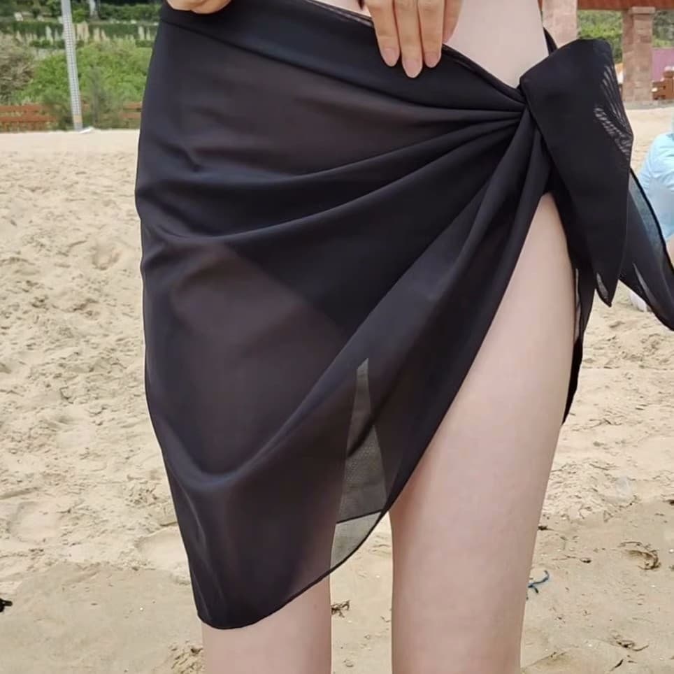 ผ้าคลุม บิกินี่ ซีทรู แบบผูก สวมใส่ได้หลายวิธี ผ้าบางชีฟอง Y030 รูปที่ 3