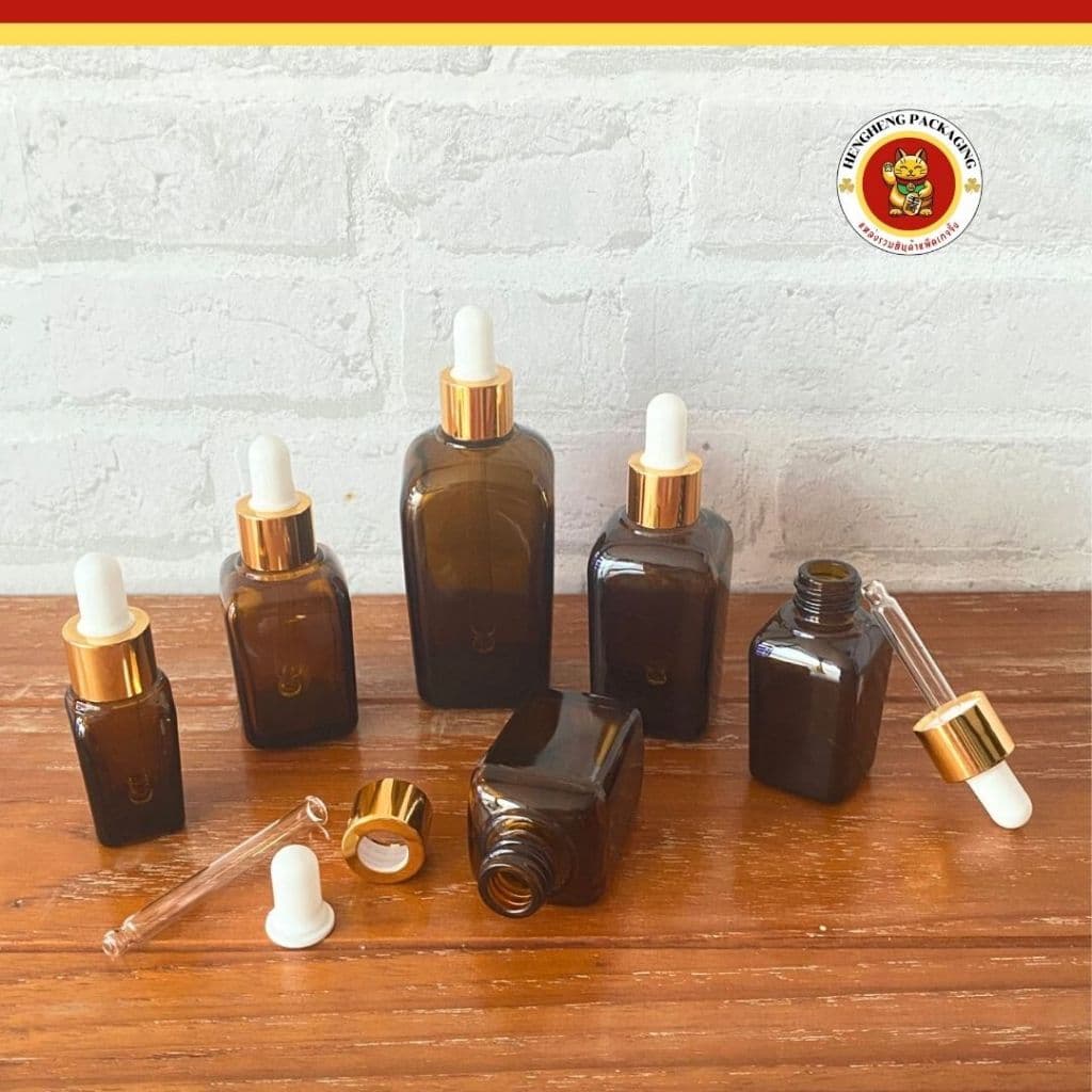 ขวดสี่เหลี่ยมสีชา ขนาด10/20/30/50/100ml ขวดดรอปเปอร์ ใส่เซรั่ม น้ำหอม รูปที่ 3