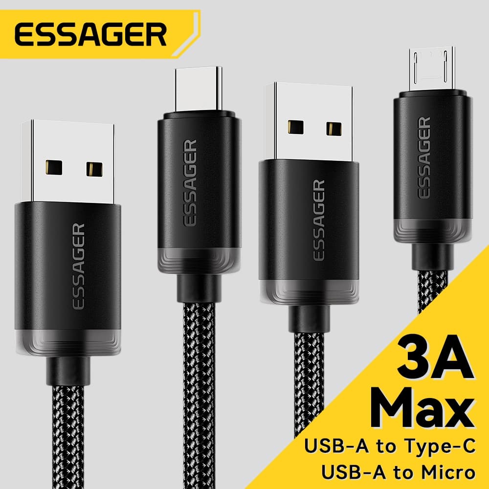 Essager สายเคเบิล USB to Type C/Micro 3A ของ ชาร์จเร็ว สายเคเบิล A ถึง C ถัก ถ่ายโอนข้อมูลได้ 480Mbps