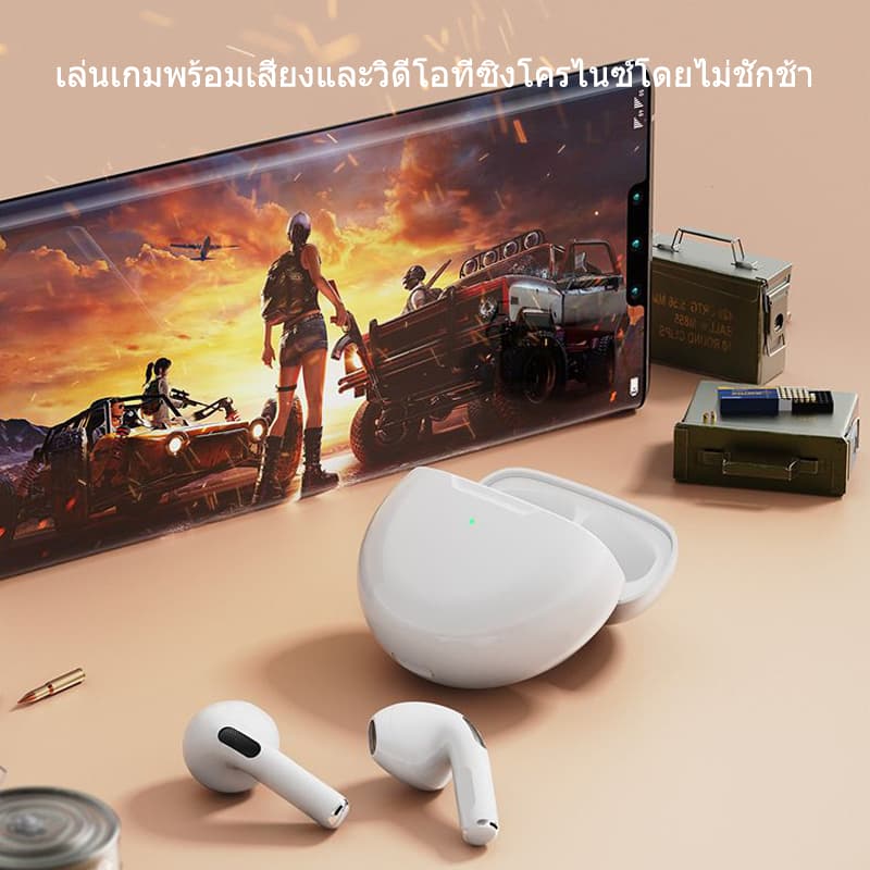 หูฟังไร้สาย TWS Pro 6 ใหม่พร้อมไมโครโฟน Bluetooth หูฟังสำหรับเล่นกีฬา หูฟังสำหรับเล่นเกม รูปที่ 4