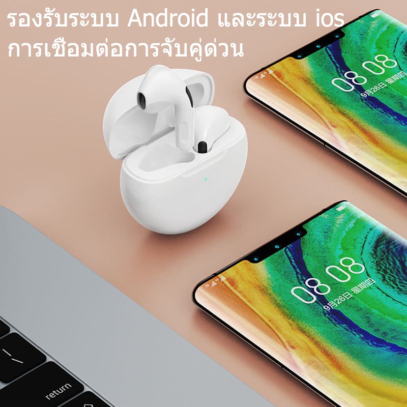 หูฟังไร้สาย TWS Pro 6 ใหม่พร้อมไมโครโฟน Bluetooth หูฟังสำหรับเล่นกีฬา หูฟังสำหรับเล่นเกม รูปที่ 5
