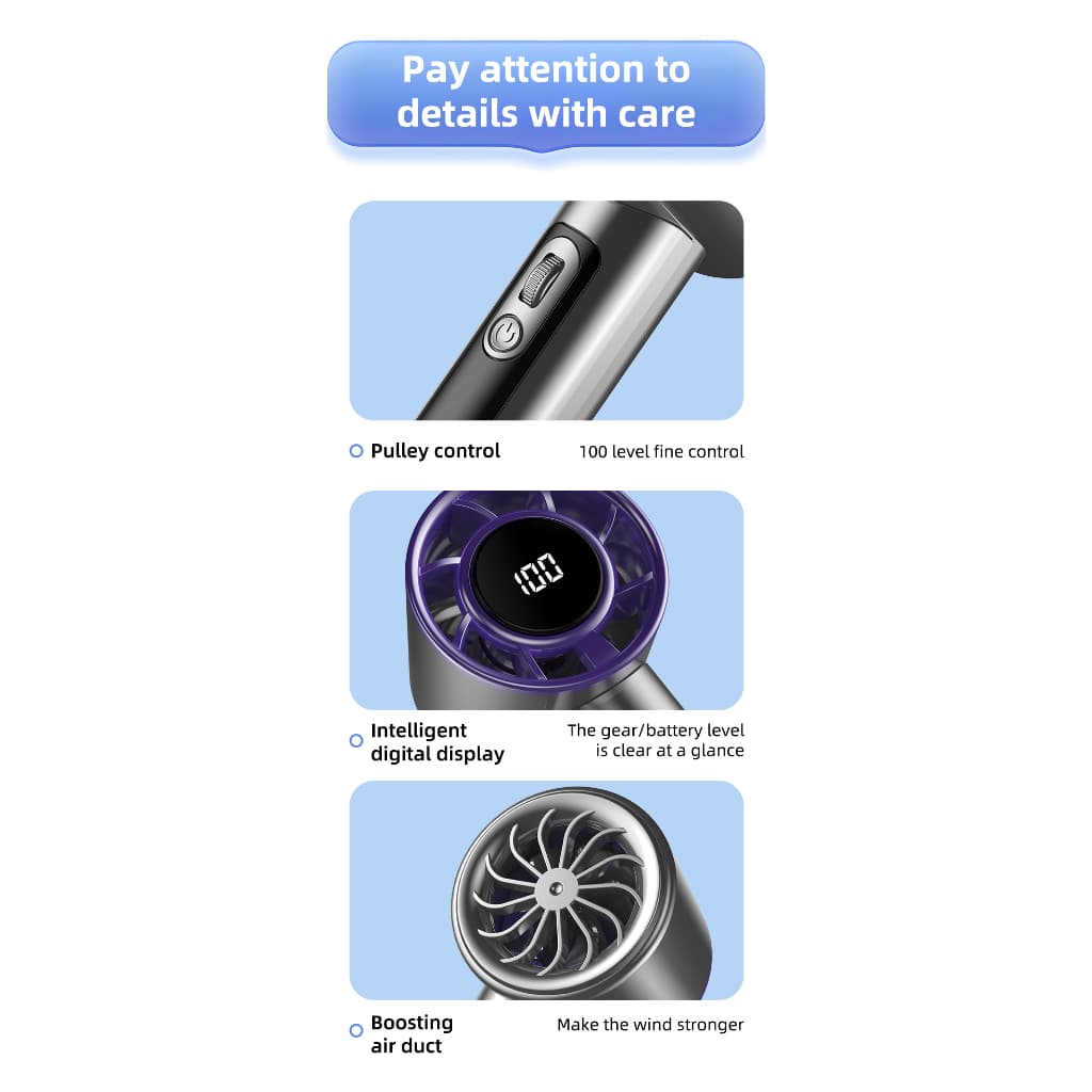 พัดลมพกพา Turbo Fan 100-Speed, USB พัดลมมือถือ Pocket Mini Fan Type-C ชาร์จเร็ว รูปที่ 9