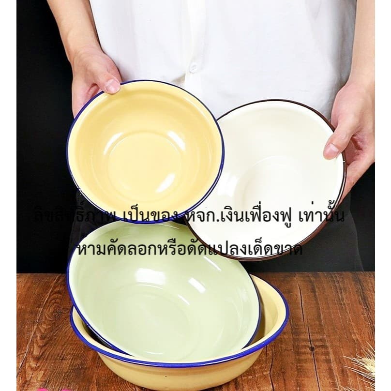จานสังกะสี โบราณ 16 ซม. - 23 ซม. **ยกโหล** จานสังกะสีเคลือบ ใส่อาหาร สไตล์วินเทจ โบราณ รูปที่ 5