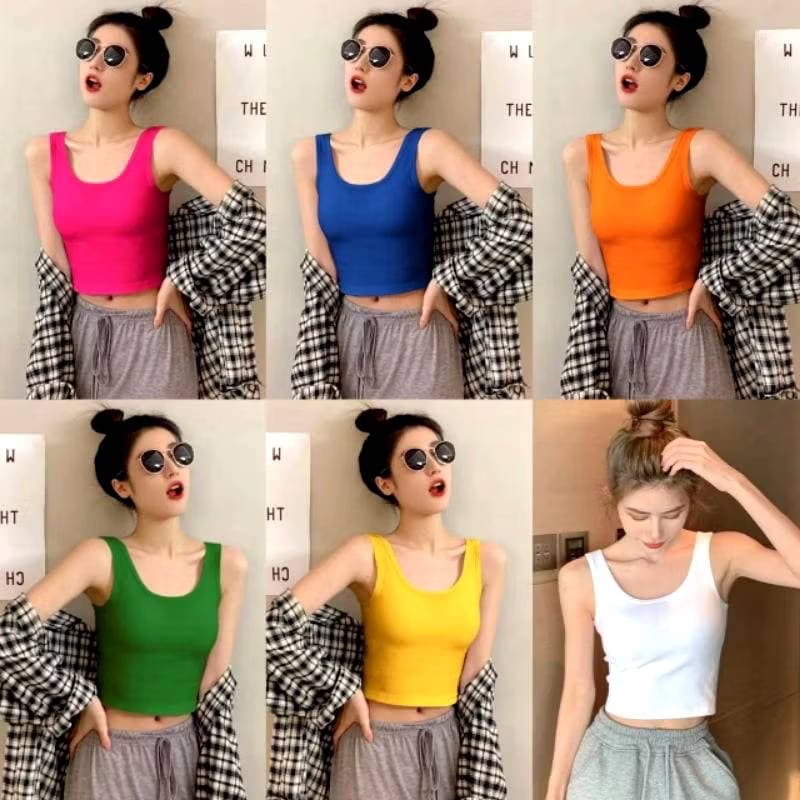 เสื้อกล้ามคอยู เอวลอย เสื้อสปอร์ตบรา ครอปครึ่งตัว สีพื้น ใส่สบายน่ารักมากจ้า รูปที่ 1