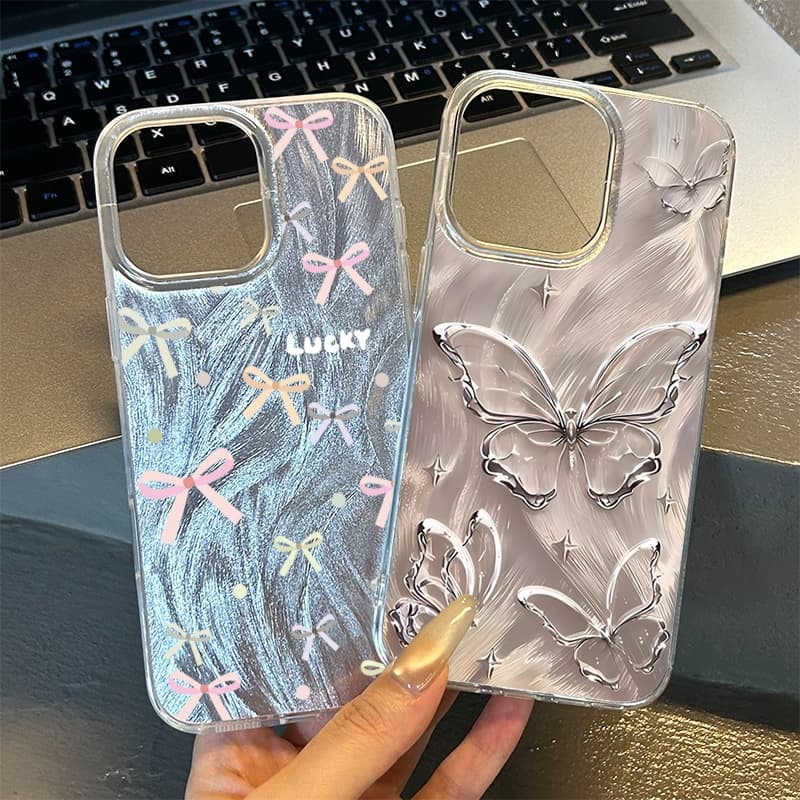 เคสไอโฟน 11 13 เคส Feather Laser Bow Case For iPhone 11 12 13 14 15 Pro X XR XS MAX 7 8 Plus 17 เคสโทรศัพท์ เคสไอโฟนสวยๆ รูปที่ 5