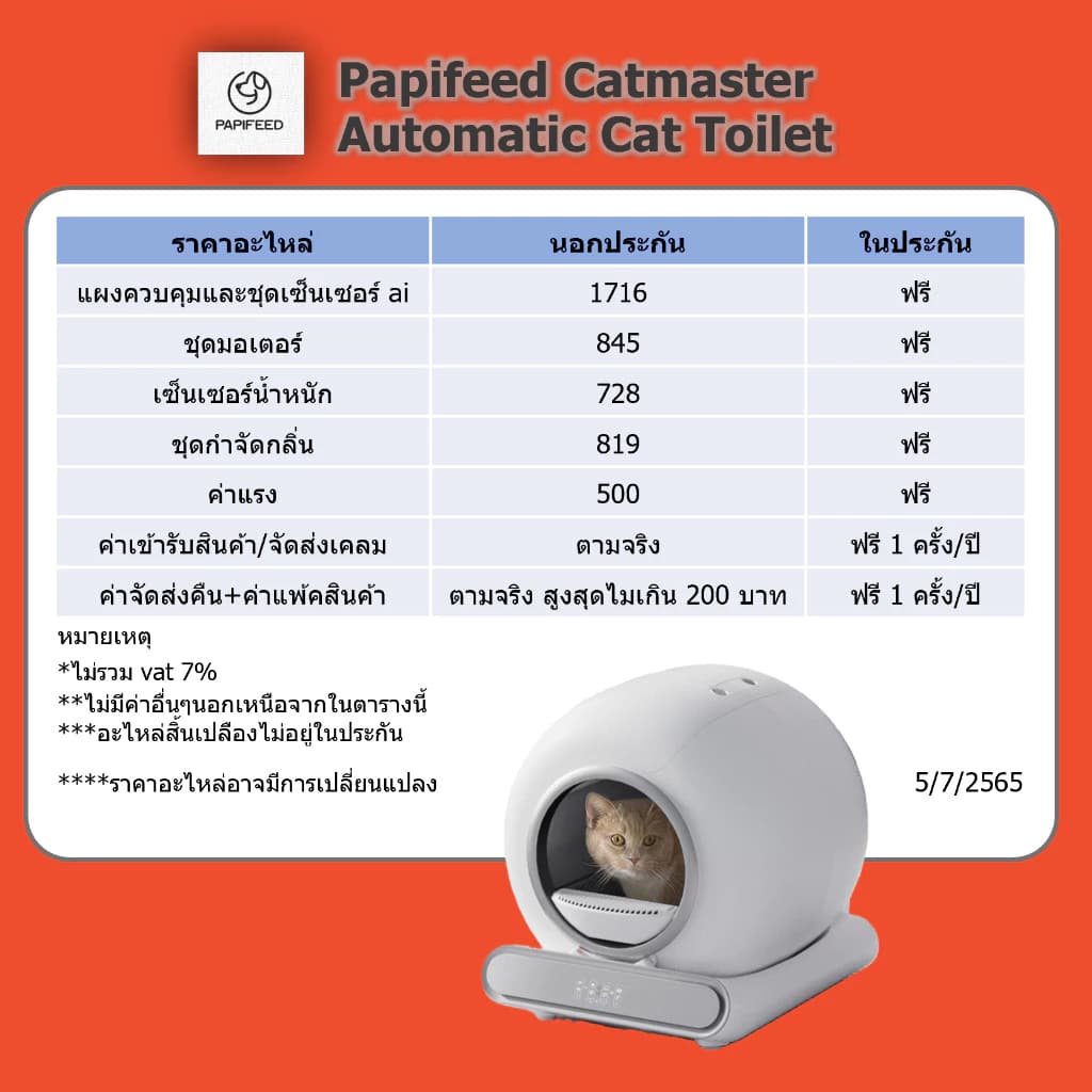 ห้องน้ำแมวอัตโนมัติ Gen5 Papifeed Catmaster Wifi Automatic Cat Toilet ส้วมแมว รูปที่ 6