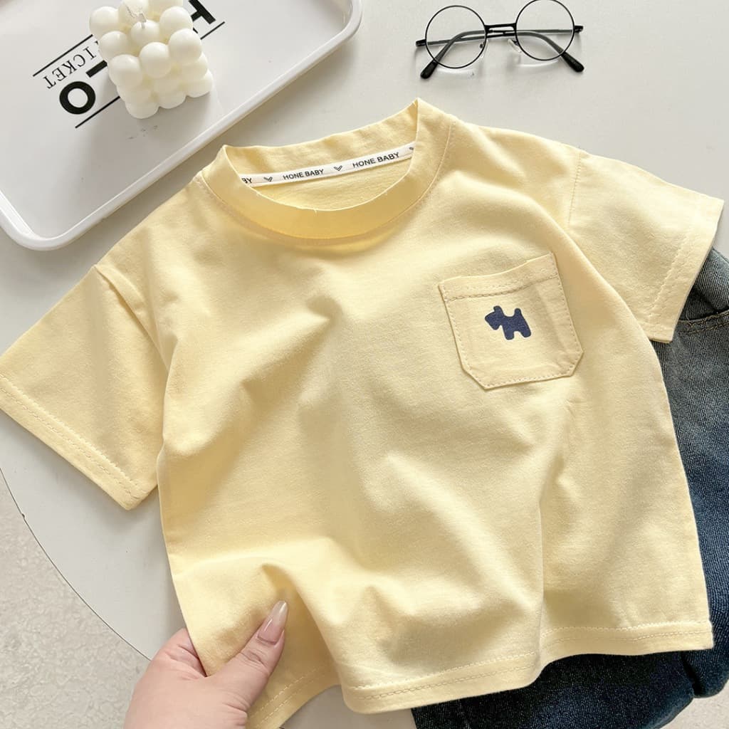Babyonline B3 เสื้อยืดคอกลมแขนสั้นสีพื้นสำหรับเด็กผู้หญิงและเด็กผู้ชาย ผ้าฝ้าย นิ่ม รูปที่ 5
