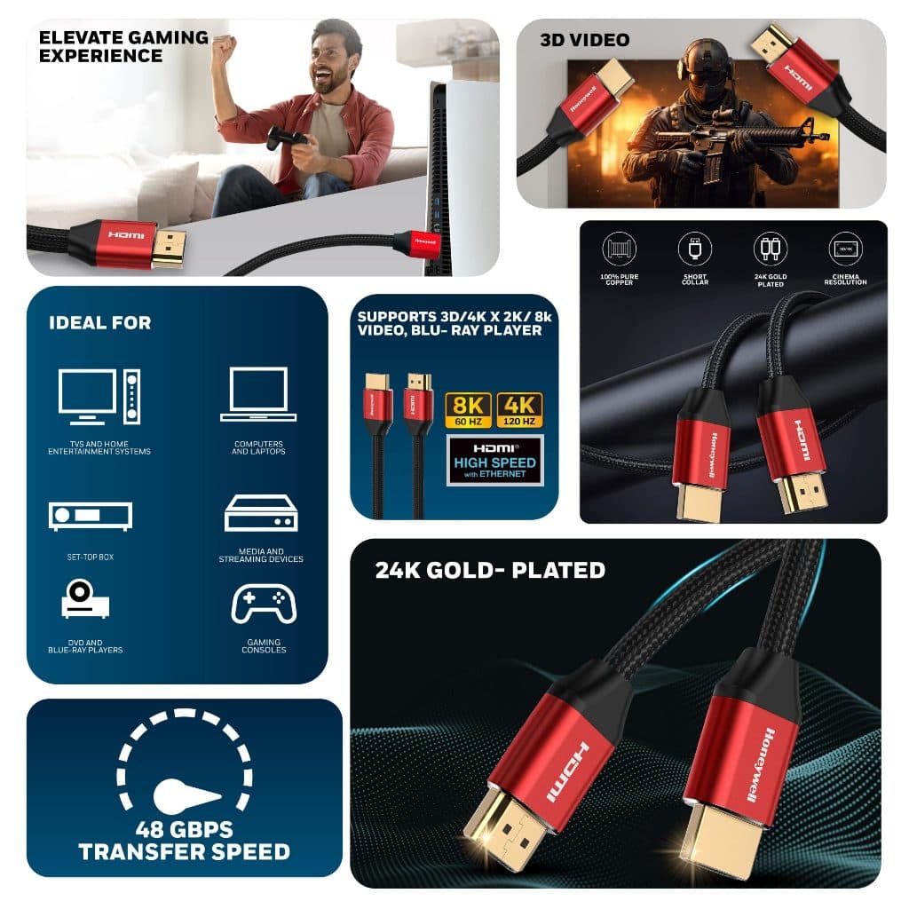 Honeywell HDMI with Ethernet - 2.1 Compliant 48 Gbps 3D / 4K x 2K / 8K @ 60Hz สาย ยาว 1 2 3 5 เมตร รูปที่ 7