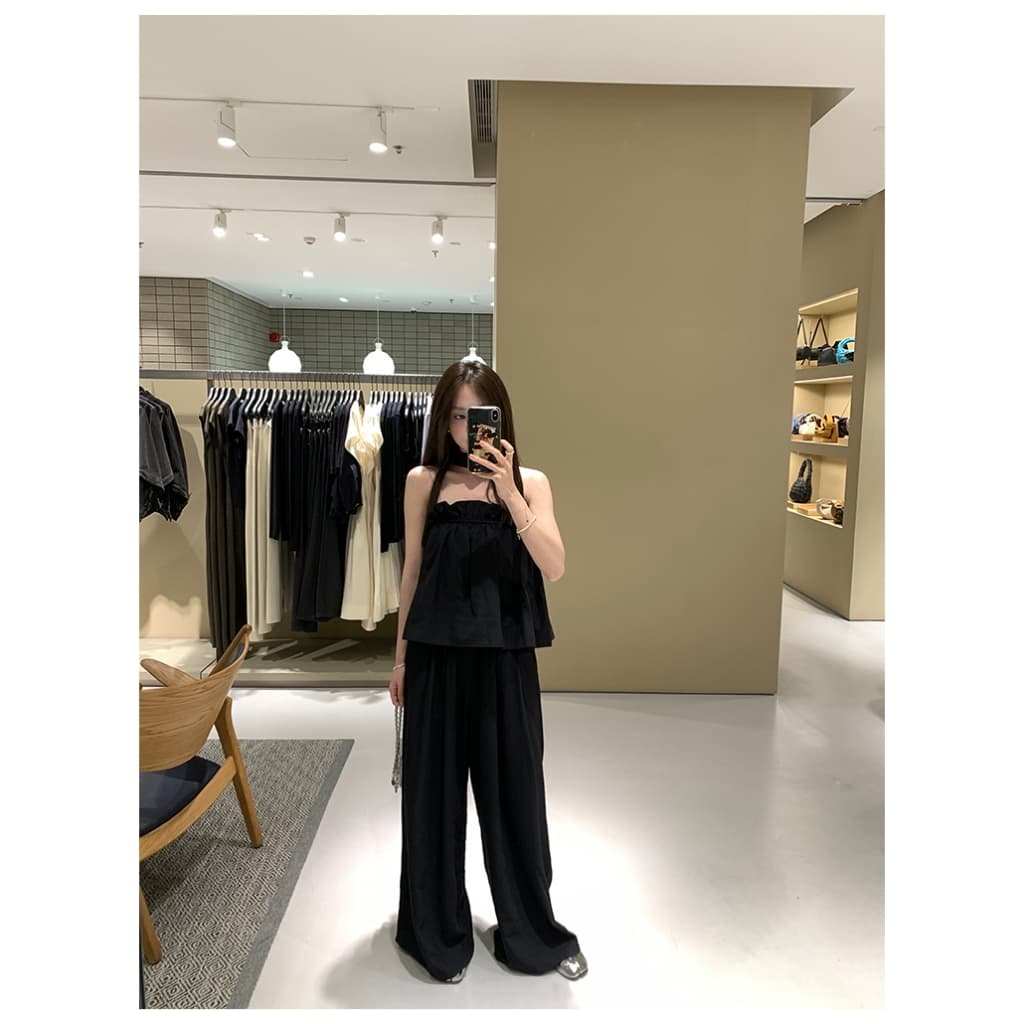 เสื้อครอป เกาะอก สีดำ มีสายคล้องคอแบบติดกระดุมจากด้านหลัง อกสม็อค ผ้าเปลือกไม้ ยับยาก เสื้อเบลาซ์ #8929 รูปที่ 7