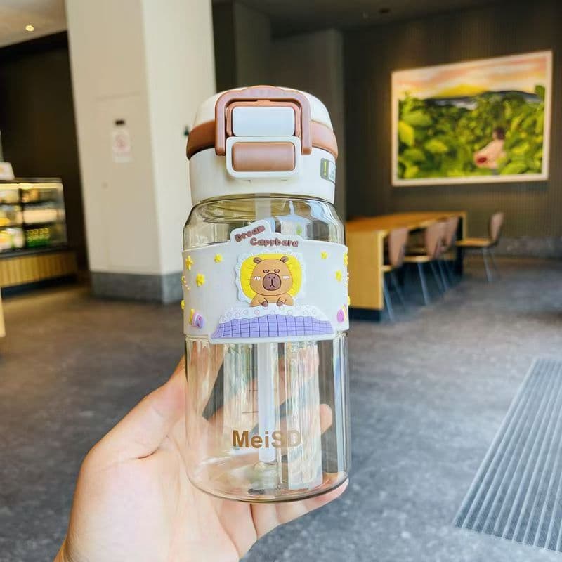 YH ขวดน้ำ กระบอกน้ำเด็ก พลาสติก ลายการ์ตูน ความจุ630 ml แบบหนา ทนทาน ขวดน้ำ+พร้อมลอดซิลิโคน รูปที่ 7
