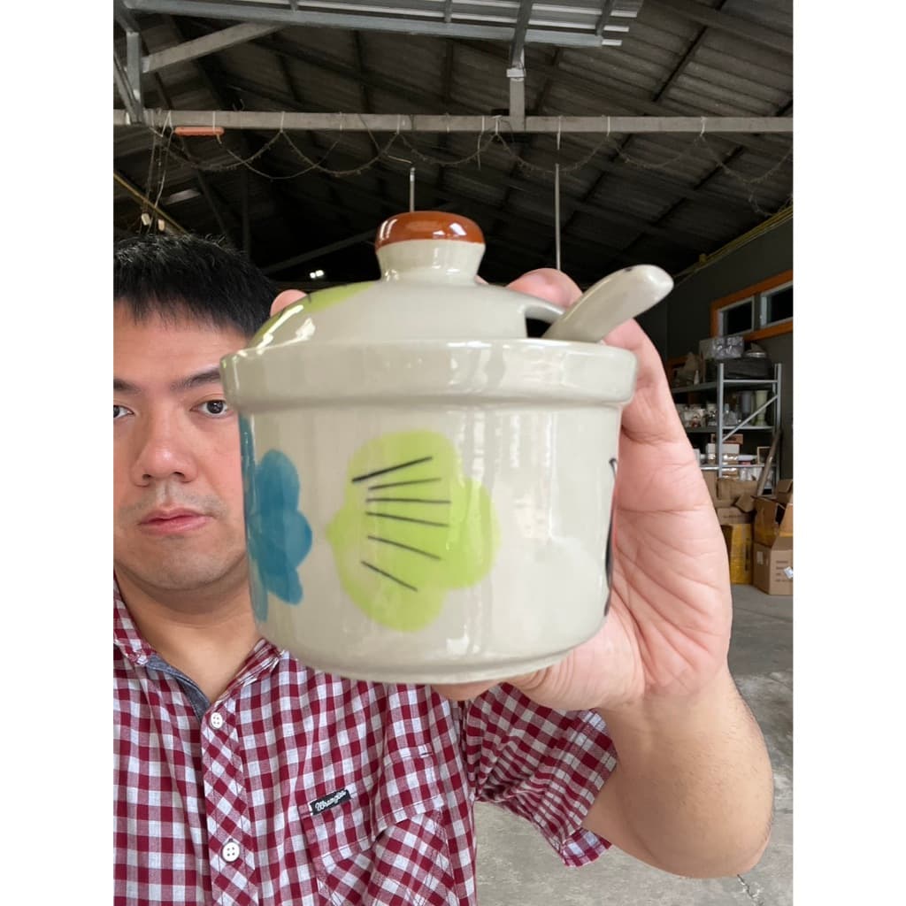 โถเครื่องปรุงลายไก่L โถใส่เครื่องปรุงเซรามิค โถใส่น้ำปลาพริก รวมช้อน ขนาด4 นิ้ว จุ350ml 12o รูปที่ 7