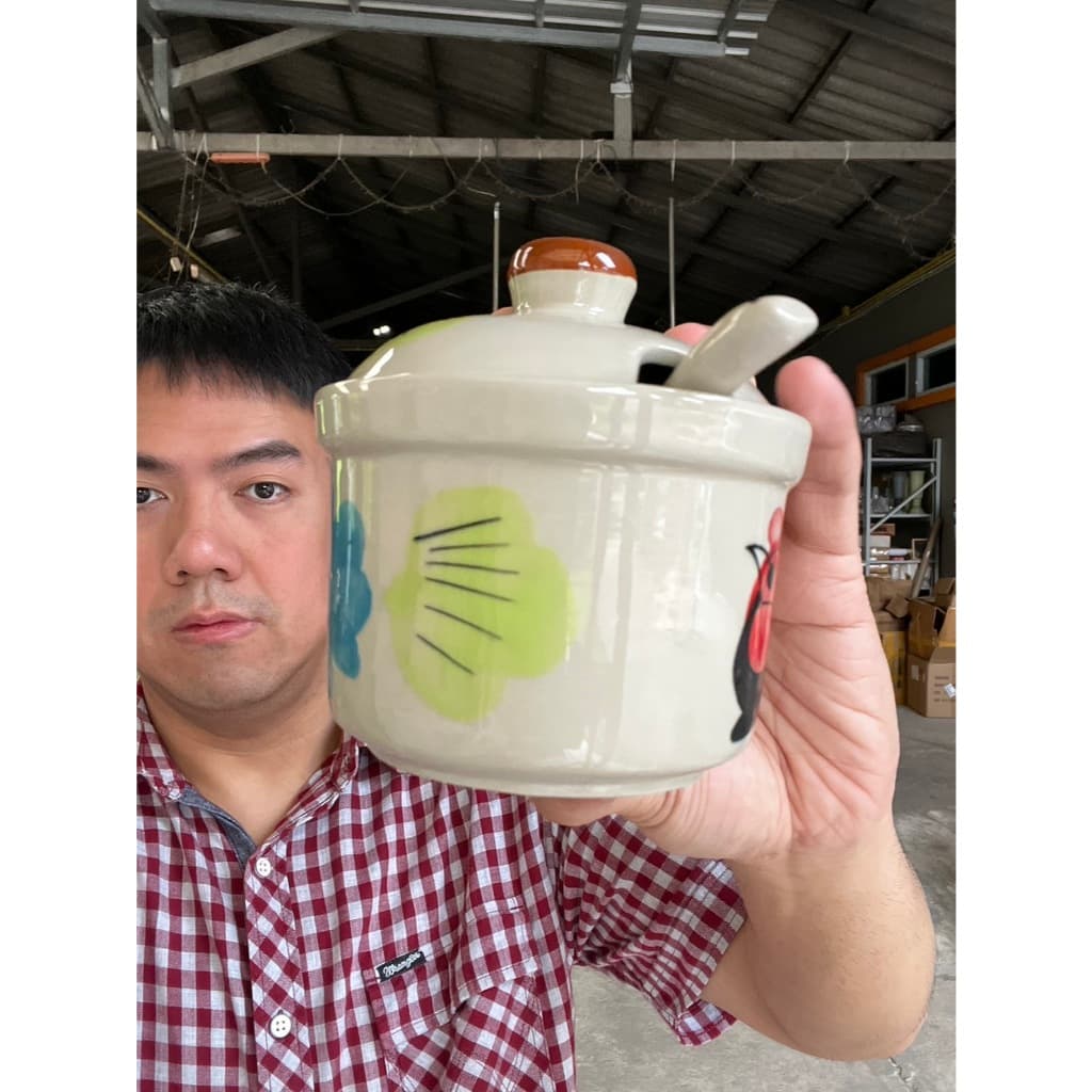 โถเครื่องปรุงลายไก่L โถใส่เครื่องปรุงเซรามิค โถใส่น้ำปลาพริก รวมช้อน ขนาด4 นิ้ว จุ350ml 12o รูปที่ 6