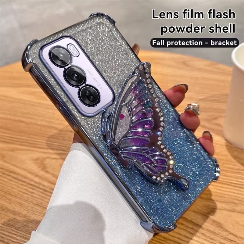 เคสขาตั้ง สำหรับ VIVO Y31D Y500i Y05 Y11D V70FE Y29 Y29S Y04 Y04S Y21D Y31 Y200 Y19S กันกระแทก ผีเสื้อ กริตเตอร์ ตั้งได้ รูปที่ 5