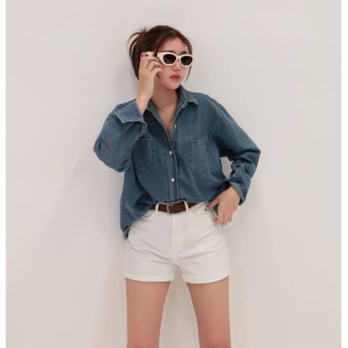 เสื้อเชิ้ตยีนส์ Nammon Jeans C40-C41ผ้ายีนส์ญี่ปุ่นแขนยาว 2 กระเป๋าหน้า Unisex รูปที่ 2