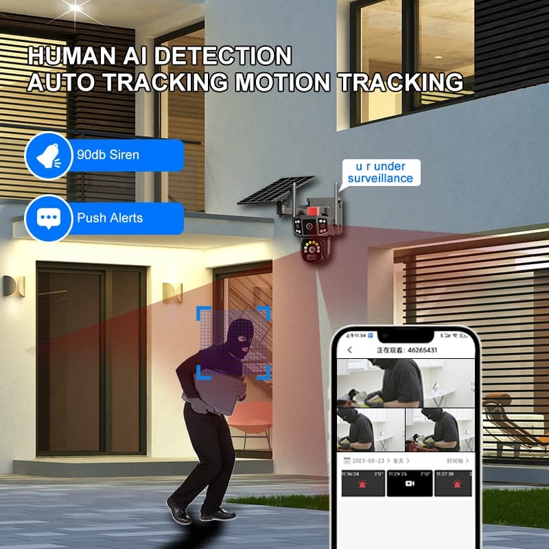 4G-WIFI Camera 12MP 6K 18LED Solar Cell กล้องวงจรปิดใส่ซิม-ไวไฟ โซลาร์เซลล์ 12ล้านพิกเซล กล้อง2เลนส์3จอ รูปที่ 4