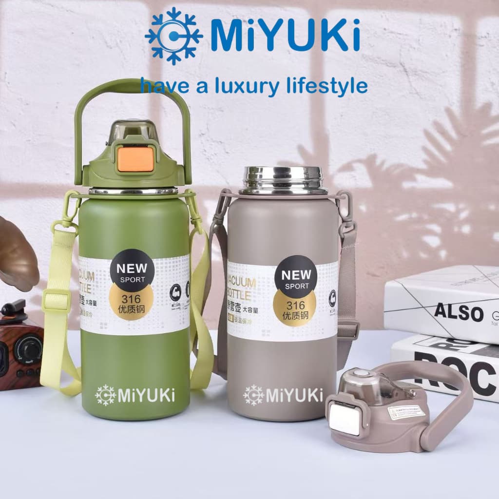 MiYUKi ขวดน้ำพร้อมสายรัด ความจุของถ้วยน้ำ1000ml/1300ml ถังด้านในทำจากสแตนเลส 316 จัดส่งจากกรุงเทพฯ รูปที่ 2