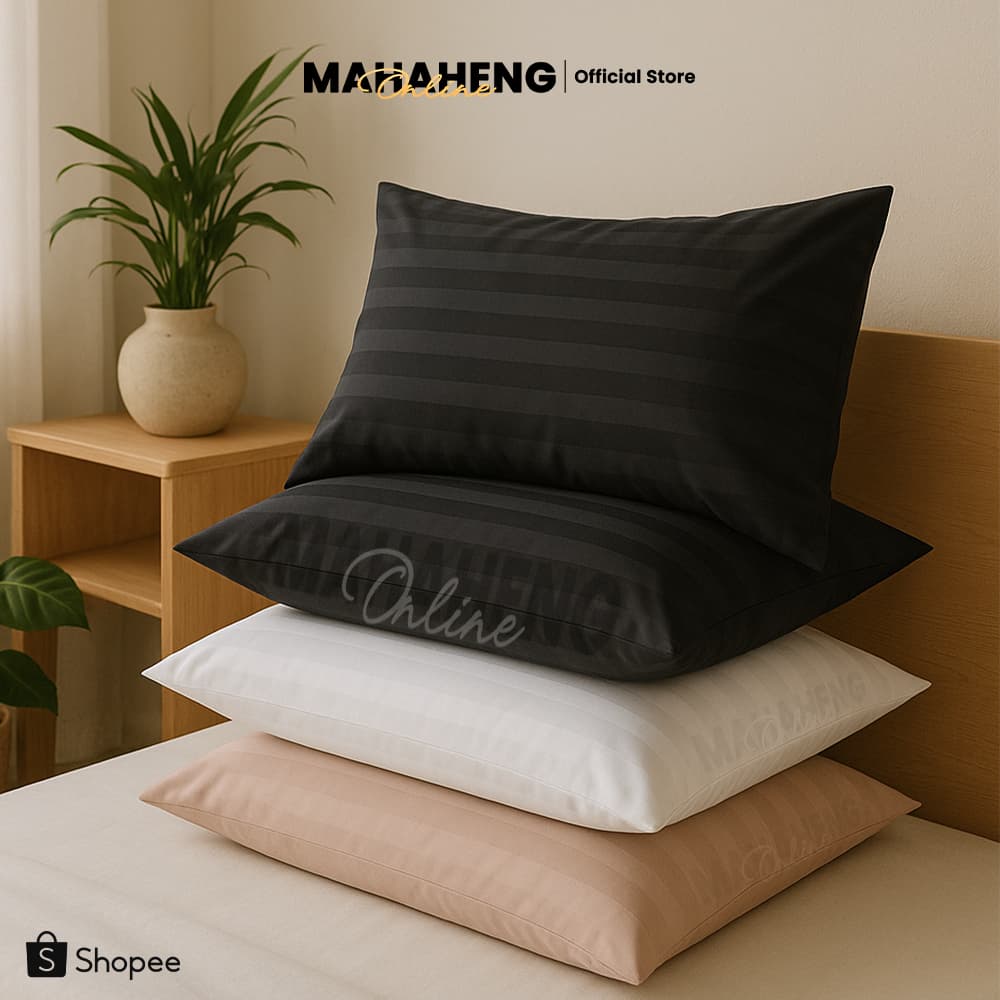 MAHAHENG ปลอกหมอนหนุนขนาดใหญ่ มาตรฐาน ลายริ้วซาติน ใช้ได้กับหมอนทั่วไปและหมอนโรงแรม รูปที่ 1
