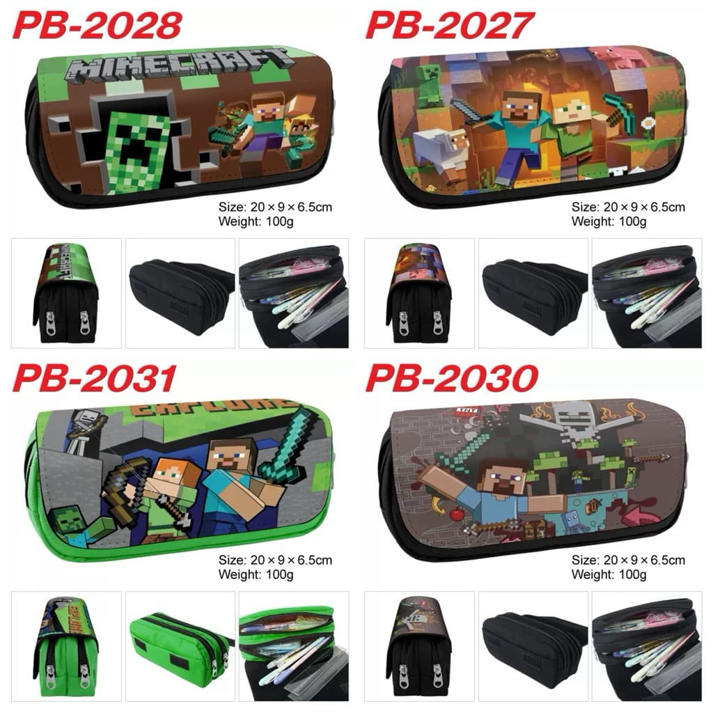 รุ่นใหม่ล่าสุด Minecraft Roblox กระเป๋าใส่ดินสอแบบซิป 2 ชั้น ผ้าแคนวาส สําหรับใส่ดินสอ รูปที่ 1