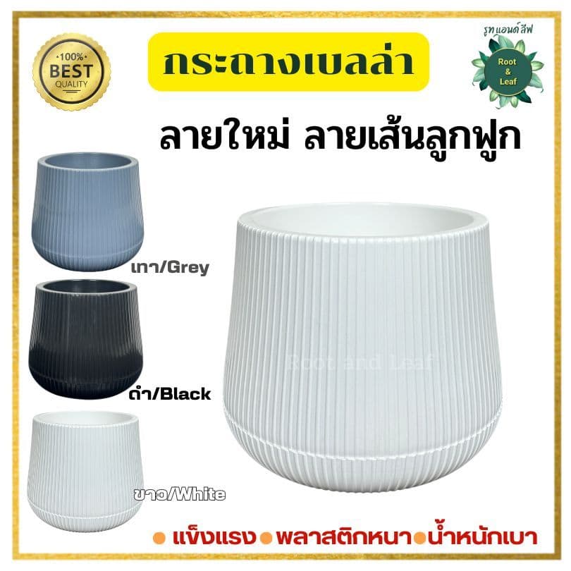 กระถางเบลล่าลายลูกฟูก กระถางพลาสติกมินิมอล ลายใหม่ลายเส้นลูกฟูก ขนาด 9 นิ้ว และ 11 นิ้ว เหมาะสำหรับตกแต่งบ้านแต่งคอนโด รูปที่ 1