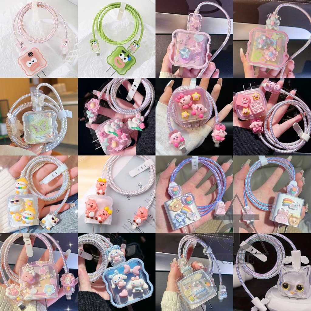 100ลาย+ จากไทย ชุดถนอมสายชาร์จ ชุดเเต่งสาย สำหรับ หัวชาร์จ 18วัต 20วัต เคสอะเเดปเตอร์ Adapter 20w 18w รูปที่ 2