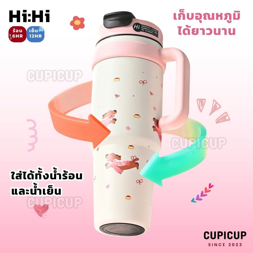 แก้วเยติ สแตนเลส316 HiHi ลายวาดเล่น มีหูจับ แถมหลอด+จุกยาง 1000ML แก้วเก็บความเย็น รูปที่ 6