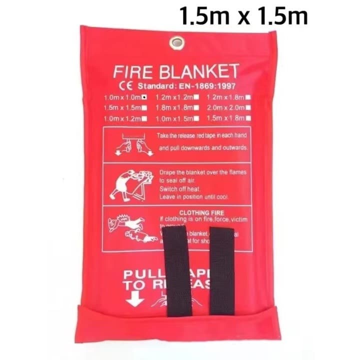 ควรมี! ผืนใหญ่! ผ้าดับไฟ ผ้าห่มกันไฟ Fire Blanket 1.5x1.5 ผ้าห่มหนีไฟ เส้นใยแก้วซิลิก้าพิเศษ คลุมตัวกันไฟ ใช้ในครัว ไปแค รูปที่ 9