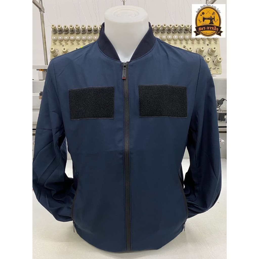 เสื้อแจ็คเก็ต เย็บตุ๊กแก 3 จุด สีกรม-สีดำ รูปที่ 3
