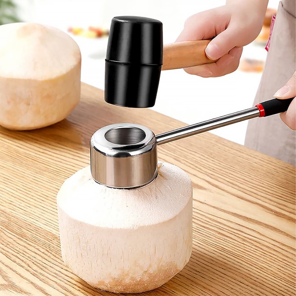 Alechaung ที่เปิดมะพร้าว Coconut opener ที่เจาะมะพร้าว สแตนเลสพร้อมค้อนทุบ ที่ขูดมะพร้าว อุปกรณ์เจาะมะพร้าว รูปที่ 2