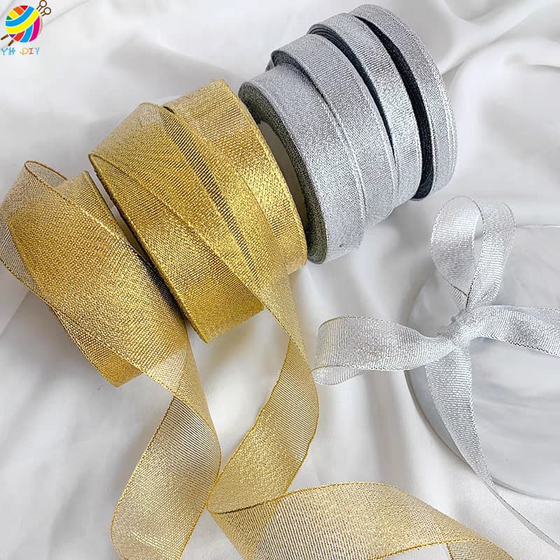 ริบบิ้นสีทองสีเงินแฮนด์เมด Diy 0.6/1/1.5/2/2.5/4/5cm ริบบิ้นห่อของขวัญ ริบบิ้นอเนกประสงค์ ริบบิ้น รูปที่ 5