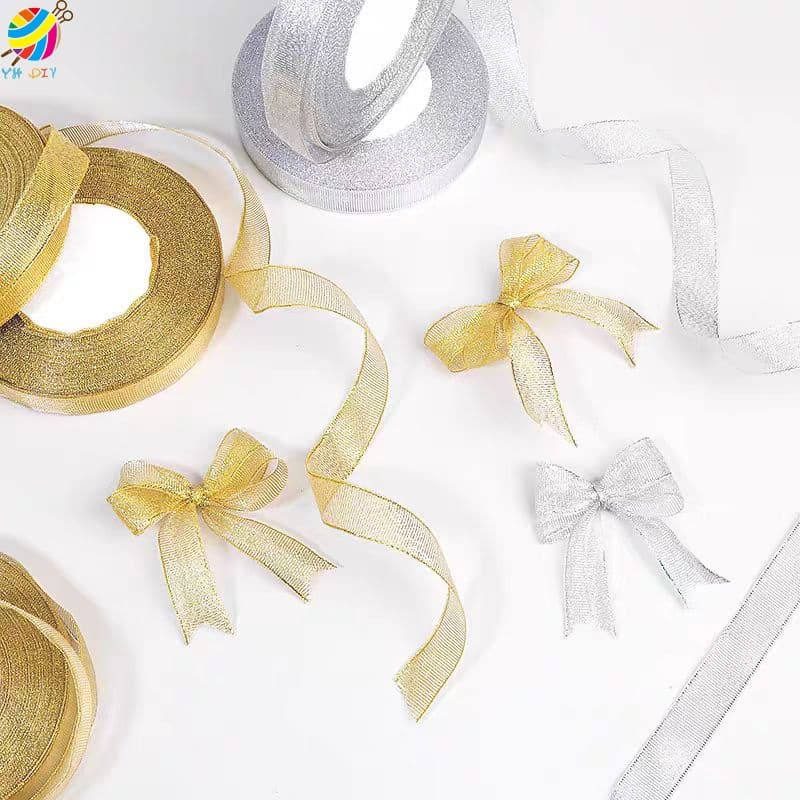 ริบบิ้นสีทองสีเงินแฮนด์เมด Diy 0.6/1/1.5/2/2.5/4/5cm ริบบิ้นห่อของขวัญ ริบบิ้นอเนกประสงค์ ริบบิ้น รูปที่ 9