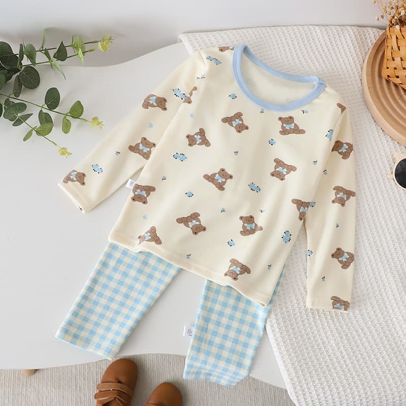 ชุดเซ็ตเสื้อคอกลม+กางเกงขายาว ชุดนอนชุดลำลองเด็ก ผ้านุ่มใส่สบาย สําหรับฤดูหนาว งานดี รูปที่ 6