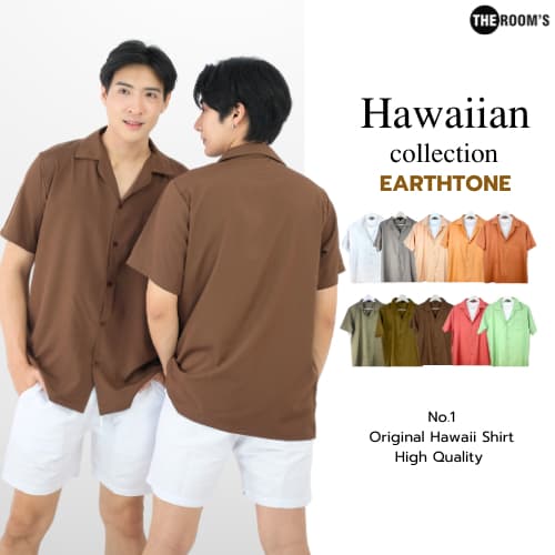THE ROOM'S - เดอะรูม เสื้อฮาวาย แขนสั้น ไม่ต้องรีด ธีมสีเอิร์ทโทน รูปที่ 1
