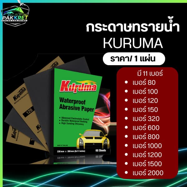 กระดาษทราย น้ำ ตรา Kuruma เบอร์ 80-2000 ขายเป็นแผ่น มีให้เลือกหลายเบอร์ By PKC รูปที่ 1