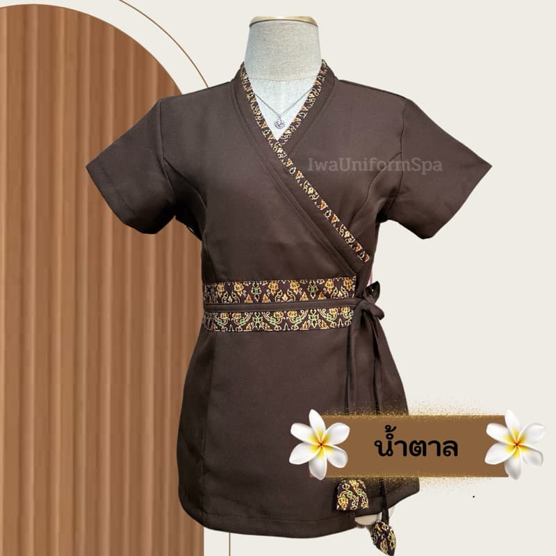 NEW เสื้อแต่งลายไทยคาดเอว ผูกข้าง เสื้อยูนิฟอร์มสปา เสื้อทำงาน รูปที่ 3