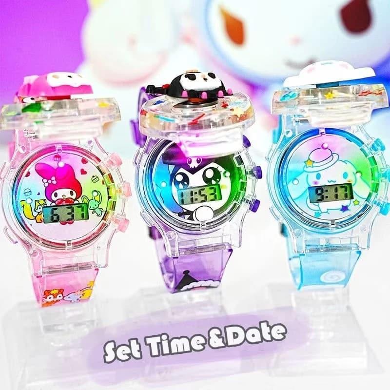 Sanrio นาฬิกาข้อมือเด็ก เด็กมีไฟสายยางเรซิ่นนิ่มสายลายการ์ตูนสามมิติสายนิ่มไม่แข็ง รูปที่ 4