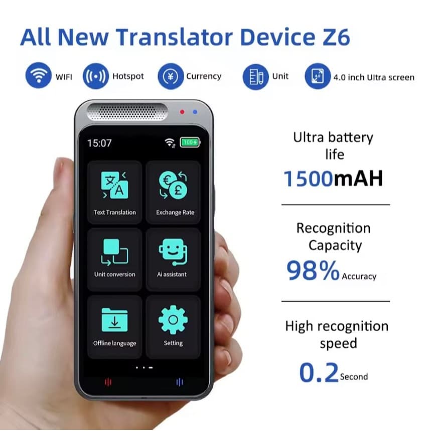 NEODIGI เครื่องแปลภาษาด้วยเสียงอัจฉริยะ Z6 รองรับ138ภาษาออฟไลน์แบบเรียลไทม์เครื่องแปลภาษาแบบพกพา ผู้ช่วยเสียง AI รูปที่ 8